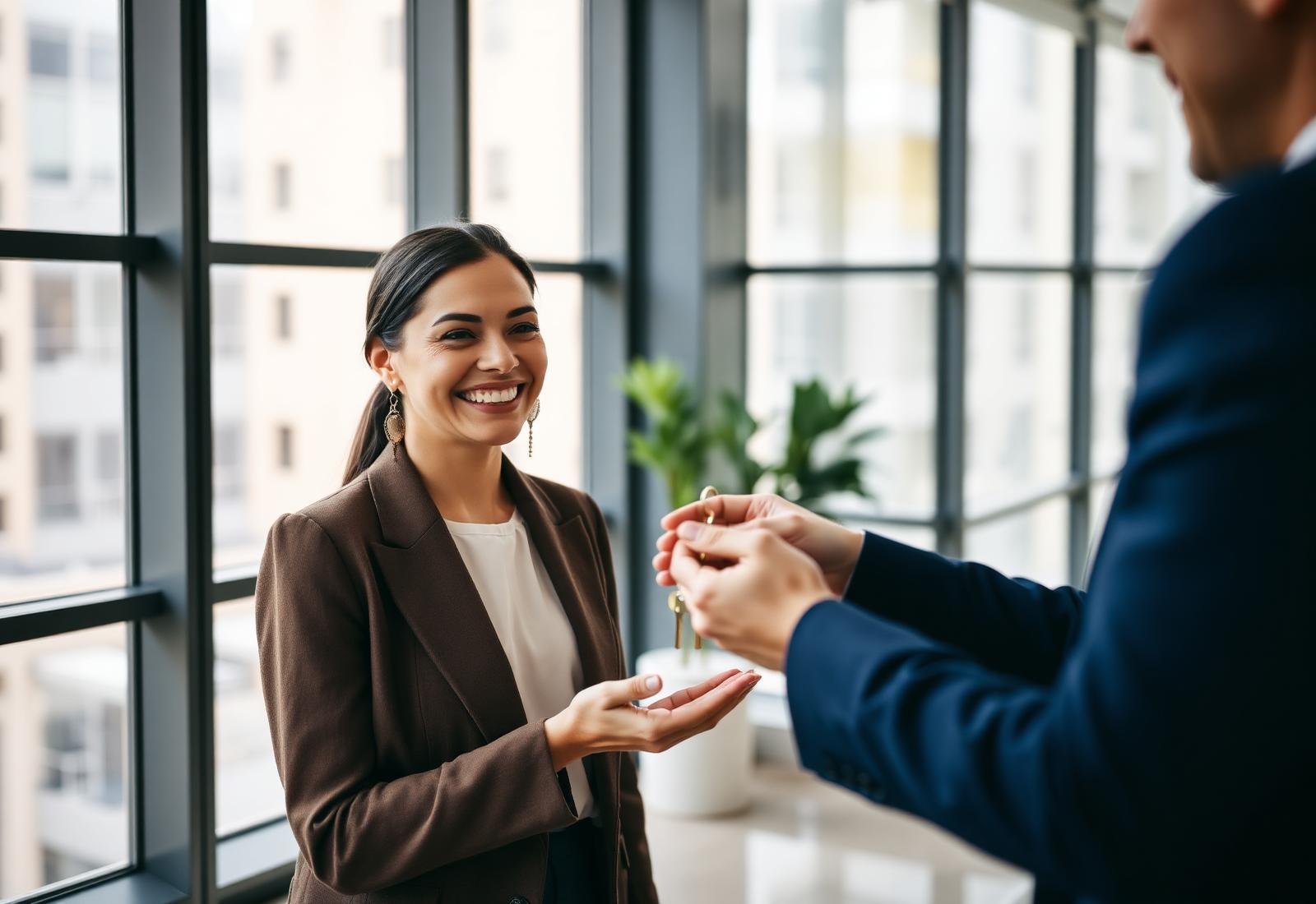 Client receiving keys to a new apartment